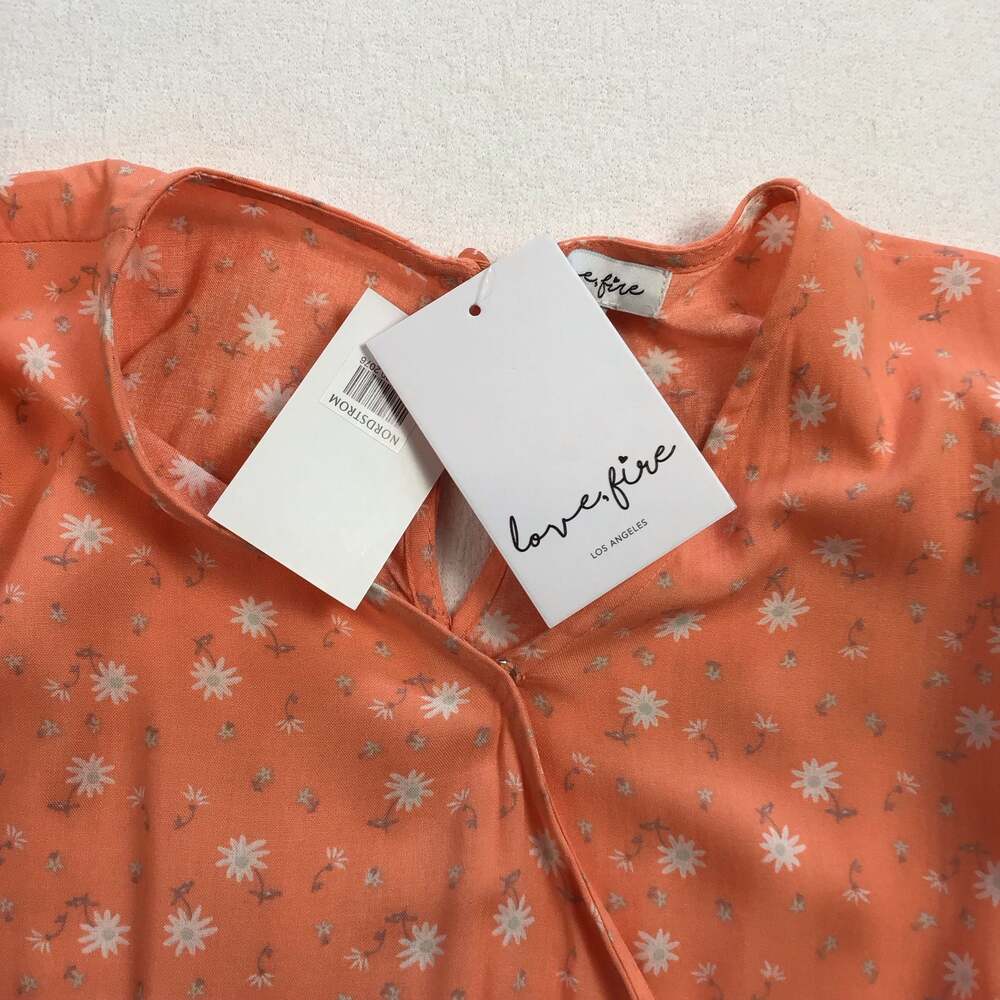 Love Fire Peach Orange Floral Print Wrap-Style Midi Romper Dress Large - Picture 5 of 11